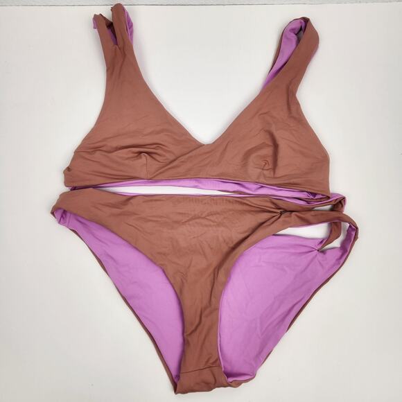 L*Space Bikini Set Breakers Bottom One Wave Top in Purple Brown Reversible XL - Picture 6 of 8
